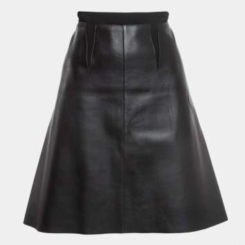 Pre Owned Sportmax Black Georgette And Leather Short Skirt M