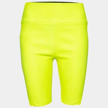 Pre Owned Sprwmn Neon Yellow Leather Shorts L