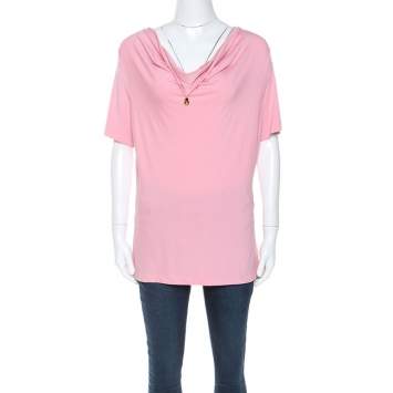 Pre Owned St. John Pink Jersey Cowl Neck Top M