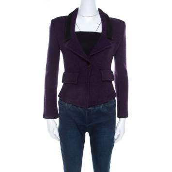 Pre Owned St. John Purple Tweed Boucle Cropped Blazer S
