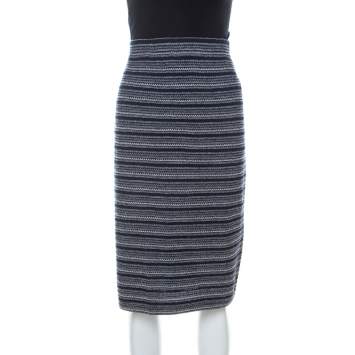 Pre Owned St. John Collection by Marie Gray Navy Blue Striped Knit Skirt XL 