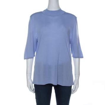 Pre Owned St. John Lavender Wool Blend Rib Knit High Neck Top L