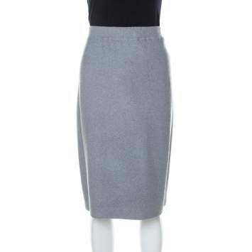 Pre Owned St. John Grey Knitted Elasticized Waistband Skirt XL
