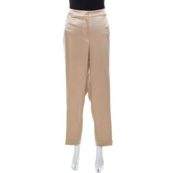 Pre Owned St. John Couture Beige Satin Straight Fit Trousers XL