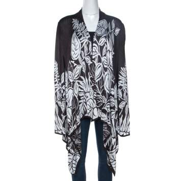 Pre Owned St. John Monochrome Jacquard Knit Draped Cardigan XL