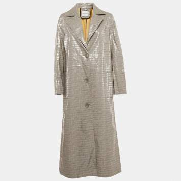 Pre Owned Stand Studio Grey Crocodile Skin Pattern Faux Leather Haylo Coat S