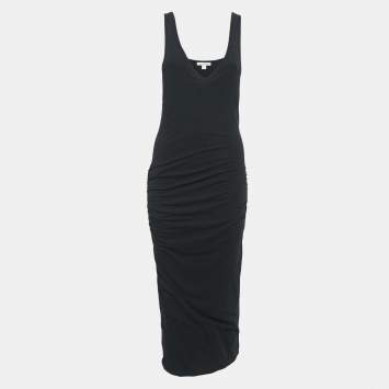 Pre Owned Standard James Perse Black Jersey Ruche Detail Midi Dress S