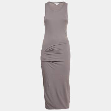 Pre Owned Standard James Perse Grey Jersey Ruche Sleeveless Midi Dress S