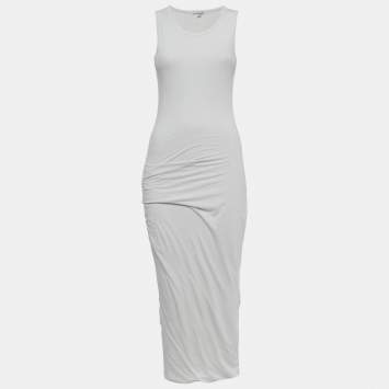 Pre Owned Standard James Perse White Jersey Ruche Midi Dress S