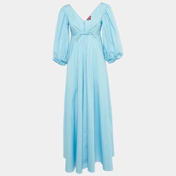 Pre Owned Staud Blue Cotton Tie -Up Detail Dew Amaretti Maxi Dress XS