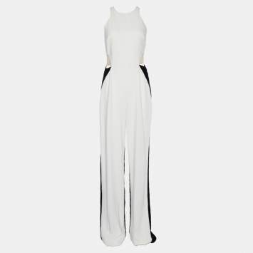 Pre Owned Stella McCartney White/Black Crepe & Velvet Cut-Out Jumpsuit M