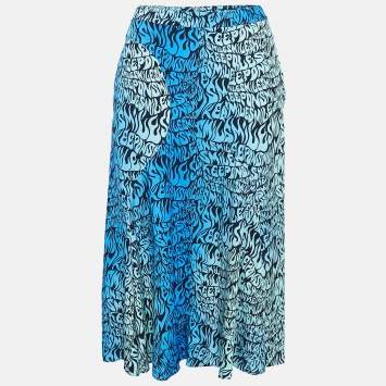 Pre Owned Stella McCartney Blue Printed Crepe de Chine Midi Skirt S