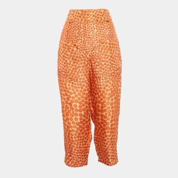 Pre Owned Stella McCartney Orange Ditsy Floral Print Silk Trousers S