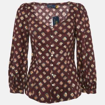 Polo Ralph Lauren Burgundy Printed Linen Blouse S
