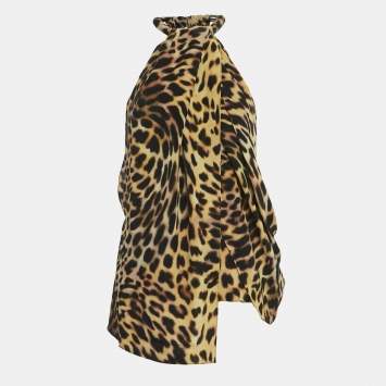 Pre Owned Stella McCartney Brown Leopard Print Silk Sleeveless Top M