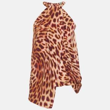 Stella McCartney Martini Pink Leopard Print Silk Sleeveless Top XS