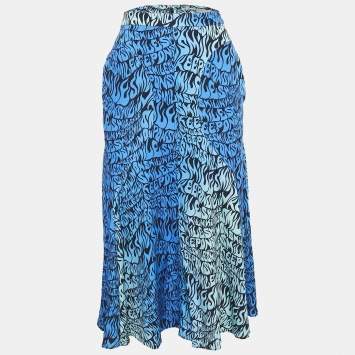 Pre Owned Stella McCartney Blue Printed Crepe Midi Skirt S