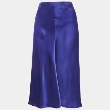 Pre Owned Stella McCartney Blue Satin Flared Midi Skirt M