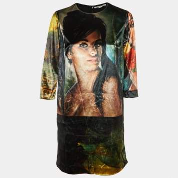 Pre Owned Stella McCartney Multicolor Printed Velvet Mini Dress XS  