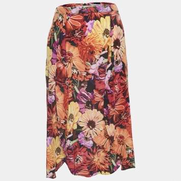 Stella McCartney Multicolor Floral Print Silk Midi Skirt S