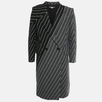 Pre Owned Stella McCartney Monochrome Striped Wool Mid-Length Coat S