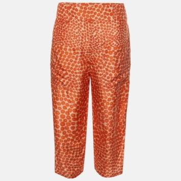 Pre Owned Stella McCartney Orange Ditsy Floral Print Silk Trousers S