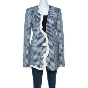 Pre Owned Stella McCartney Blue & White Print Heavy Applique Detail Oversized Blazer M