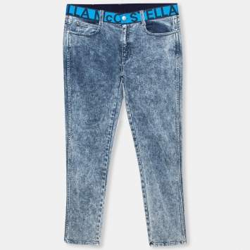Pre Owned Stella McCartney Blue Denim Logo Waistband Jeans L 