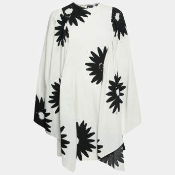 Pre Owned Stella McCartney Cream Floral Print Crepe Cape Styled Dress M