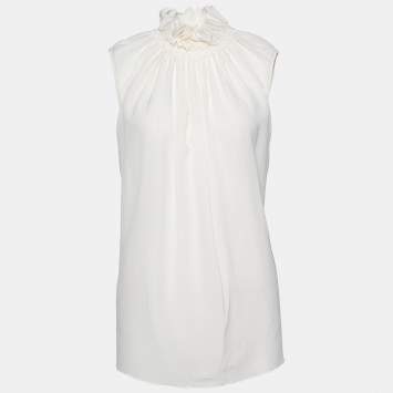 Pre Owned Stella McCartney Cream Silk Ruffled Yvonne Sleeveless Blouse S