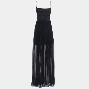 Pre Owned Stella McCartney Black Silk Pleated Sheer Corset Gown M