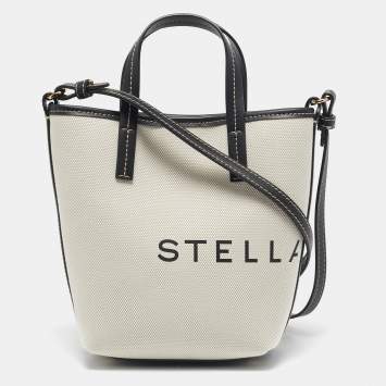 Pre Owned Stella McCartney Cream/Black Canvas and Leather Small Logo Tote