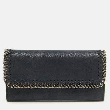 Stella McCartney Navy Blue Faux Leather Falabella Continental Wallet