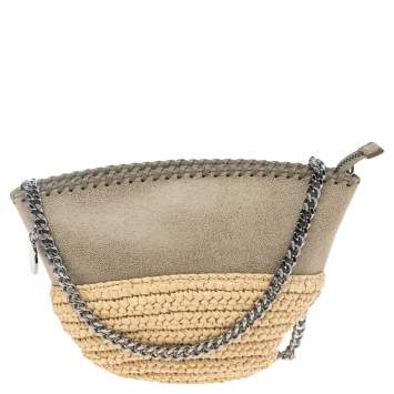 Pre Owned Stella McCartney Beige Faux Suede and Raffia Mini Falabella Shoulder Bag