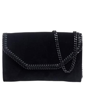 Pre Owned Stella McCartney Black Velvet Falabella Flap Shoulder Bag