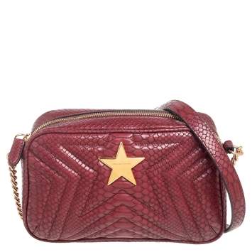 Pre Owned Stella McCartney Burgundy Python Embossed Faux Leather Star Crossbody Bag