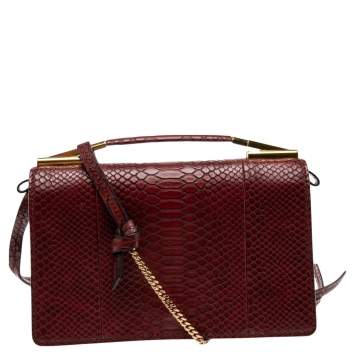 Pre Owned Stella McCartney Burgundy Python Faux Leather Clutch 