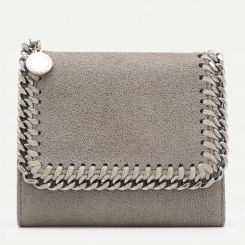 Pre Owned Stella McCartney Grey Faux Leather Falabella Small Flap Wallet