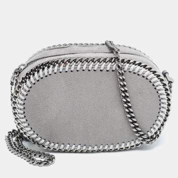 Pre Owned Stella McCartney Grey Faux Suede Oval Falabella Crossbody Bag