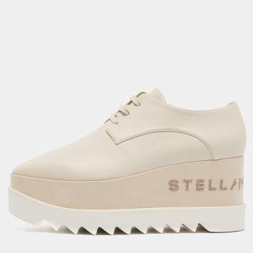 Pre Owned Stella McCartney Cream Faux Leather Elyse Platforms Wedge Sneakers Size 38