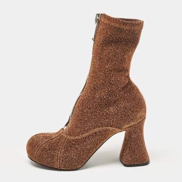 Pre Owned Stella McCartney Brown Lurex Fabric Groove Ankle Length Boots Size 38