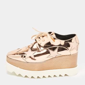 Pre Owned Stella McCartney Rose Gold Faux Leather Elyse Star Platform Sneakers Size 35
