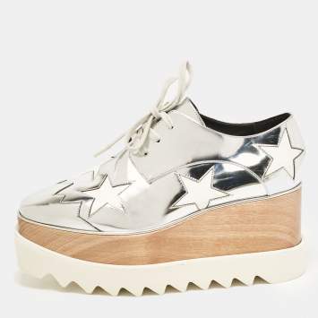 Pre Owned Stella McCartney Silver Faux Leather Elyse Star Platform Sneakers Size 35