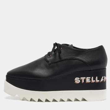 Pre Owned Stella McCartney Black Faux Leather Elyse Platform Sneakers Size 39.5