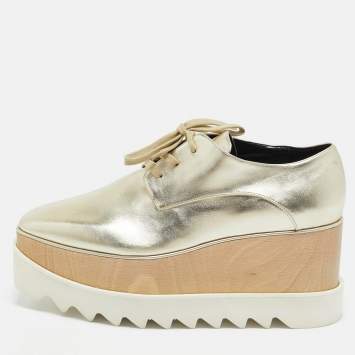 Pre Owned Stella McCartney Gold Faux Leather Elyse Sneakers Size 38