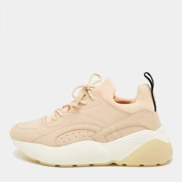 Pre Owned Stella McCartney Cream/White Fabric and Faux Leather Eclypse Lace Up Sneakers Size 39