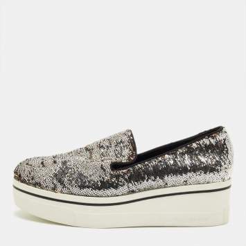 Pre Owned Stella McCartney Gold/Silver Sequin Binx Sneakers Size 40