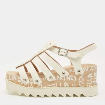 مملوكة مسبقًا صندل ستيلّا مكارتني جلد أبيض إيد كيرتس إديشن إيلسي كعب بحزام للكاحل مقاس 38