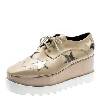 Pre Owned Stella McCartney Beige Faux Leather Elyse Star Platform Lace Up Derby Size 40