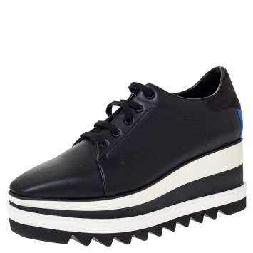 Pre Owned Stella McCartney Black Faux Leather Elyse Platform Lace Up Sneakers 40